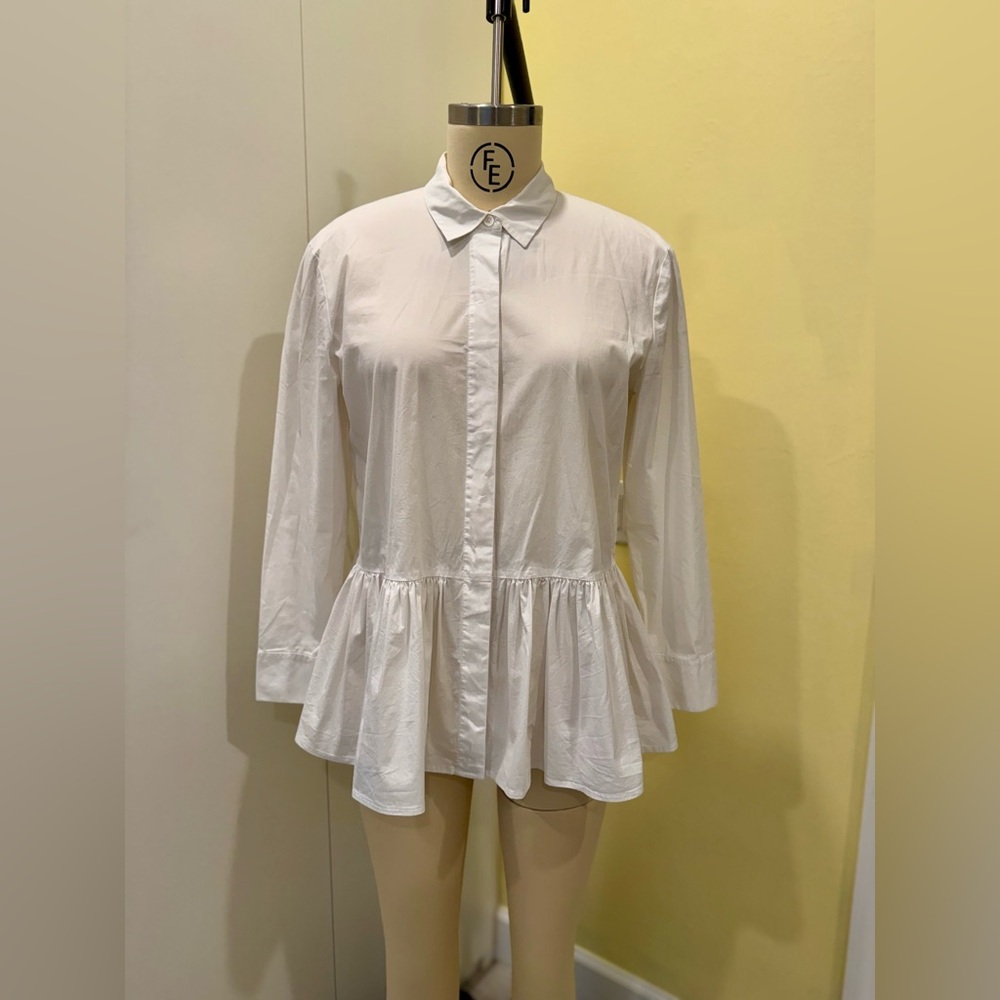 DKNY Ivory Button-Down Peplum Blouse